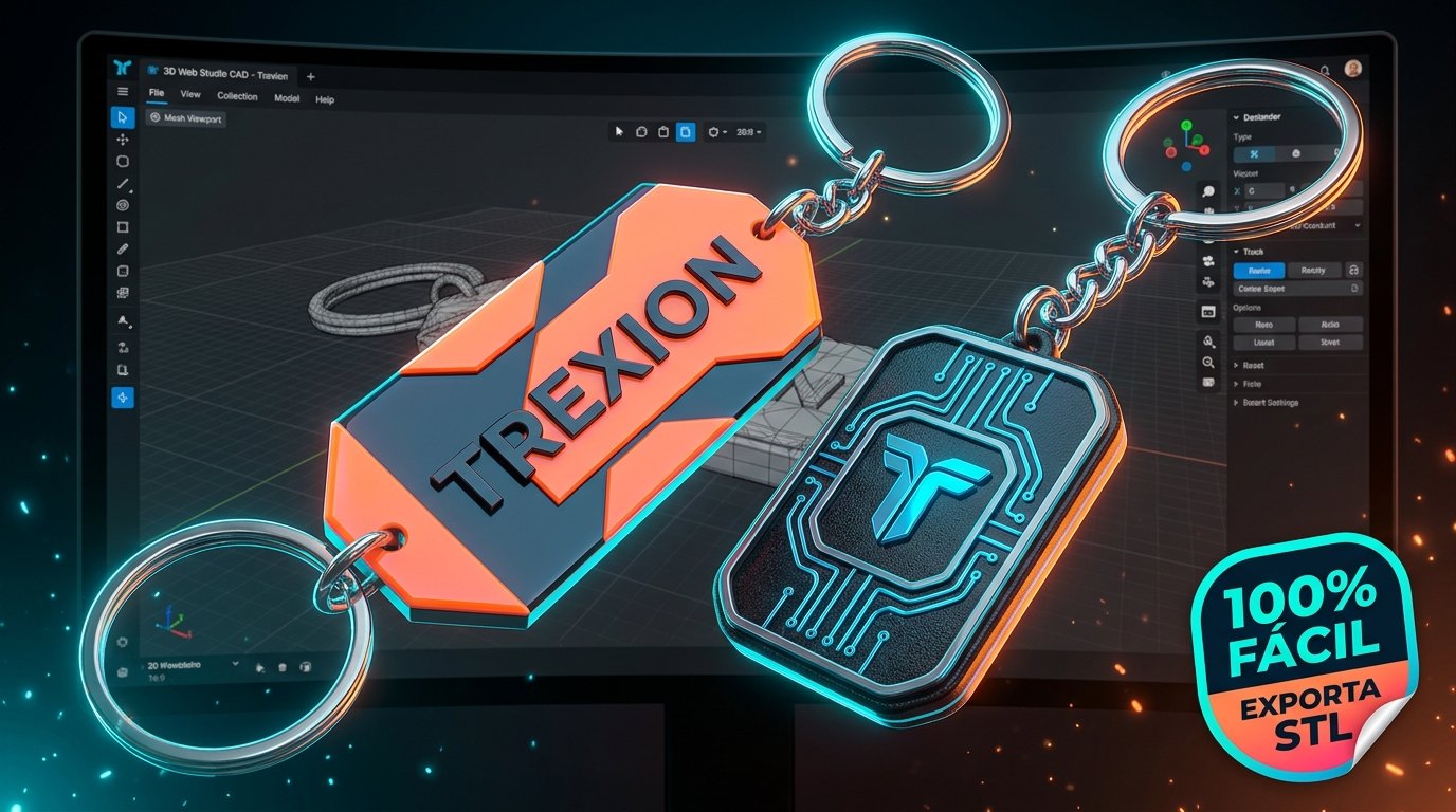 Gerador de chaveiro 3D personalizado do Trexion Studio, com prévia em 3D