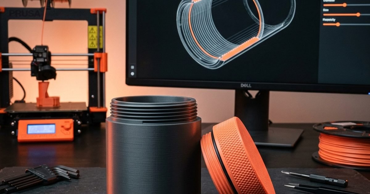 Gerador de case cilíndrico 3D com rosca e O-Ring do Trexion Studio